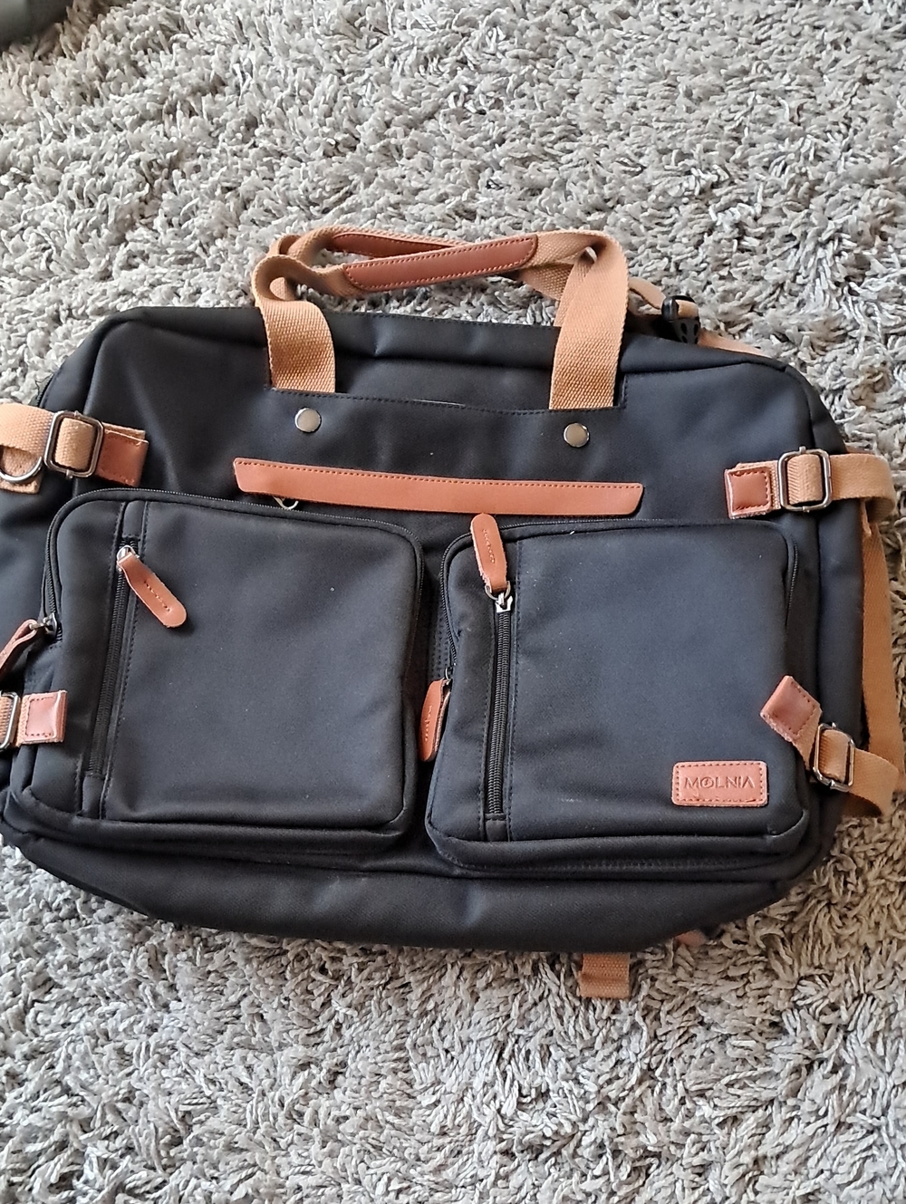 Black Laptop Briefcase with Tan Accents by